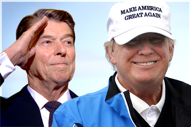 Ronald Reagan, Donald Trump (AP/Scott Heppell/Photo montage by Salon)