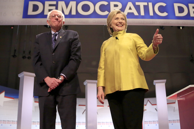 Bernie Sanders and Hillary Clinton at the Democratic debate in Milwaukee, Wisconsin, February 11, 2016. (Reuters/Darren Hauck)
