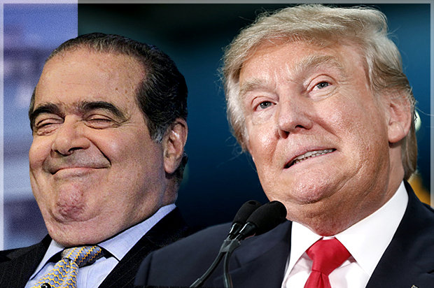 Antonin Scalia, Donald Trump (Reuters/Brendan McDermid/AP/Paul Sancya/Photo montage by Salon)