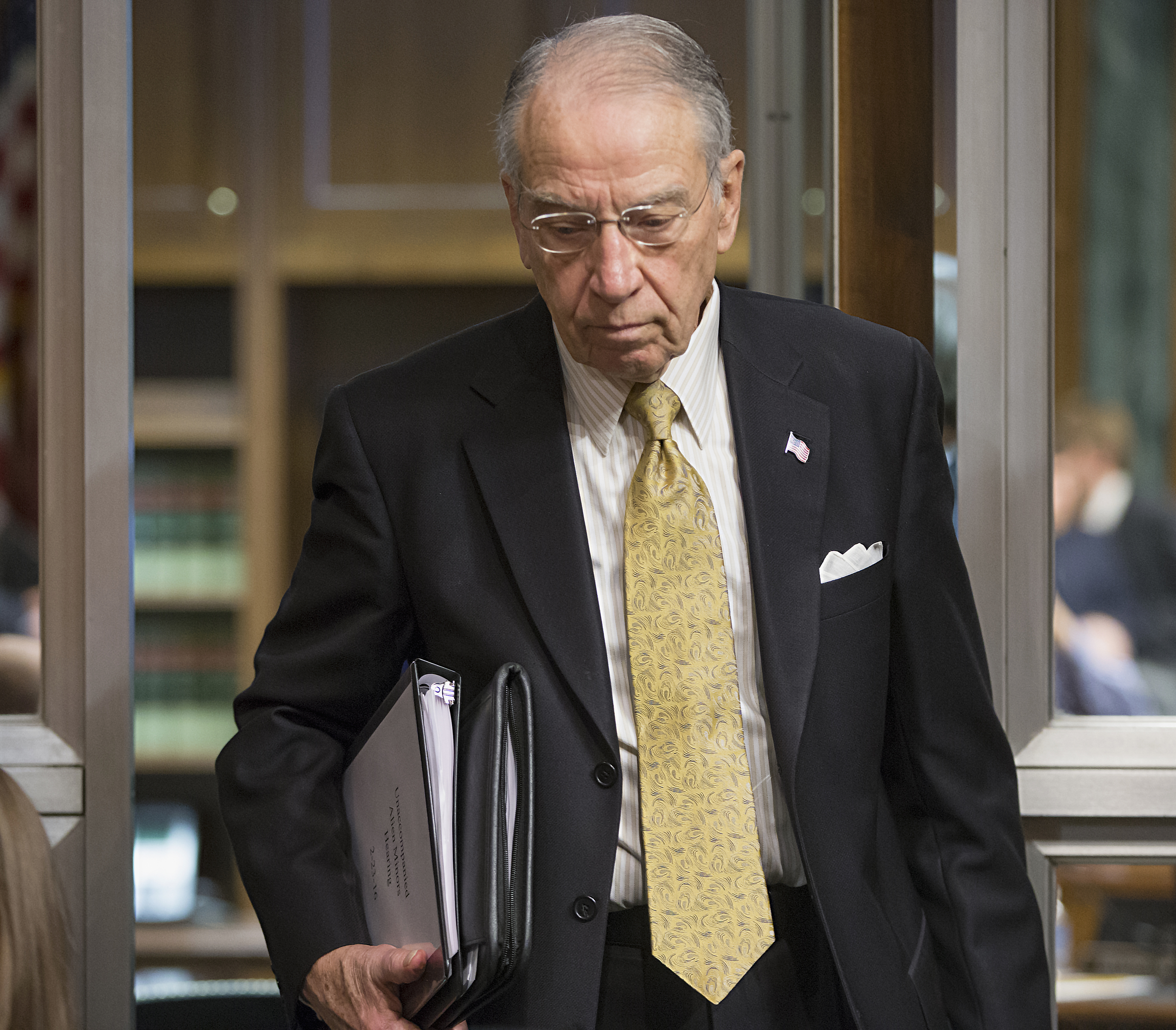 Senate Judiciary Committee Chairman Sen. Chuck Grassley, R-Iowa arrives for a committee hearing on Capitol Hill in Washington, Tuesday, Feb. 23, 2016. Senate Republicans, most vocally Majority Leader Mitch McConnell, are facing a high-stakes political showdown with President Barack Obama sparked by the recent death of Supreme Court Justice Antonin Scalia. Republicans controlling the Senate  which must confirm any Obama appointee before the individual is seated on the court  say that the decision is too important to be determined by a lame-duck president. (AP Photo/J. Scott Applewhite) (AP)