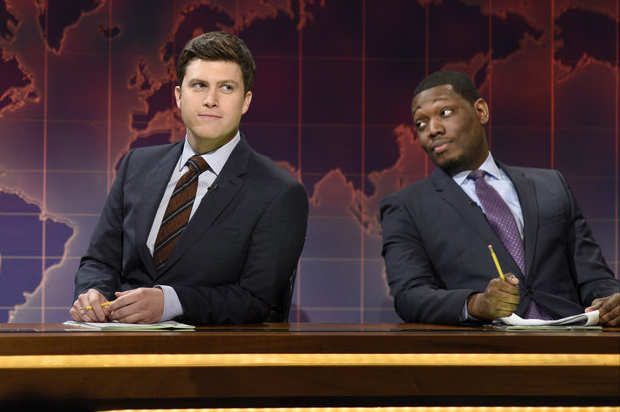 Colin Jost and Michael Che during Weekend Update on "Saturday Night Live" (NBC/Dana Edelson)