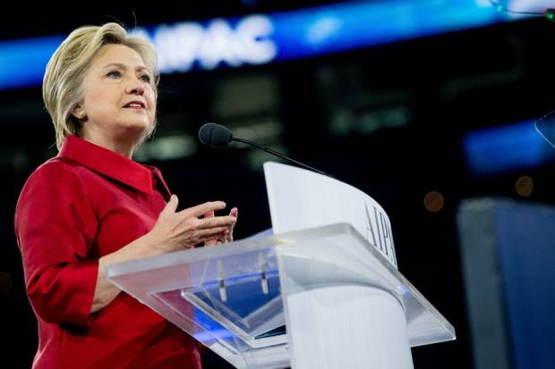 Democratic presidential candidate Hillary Clinton speaks at the 2016 American Israel Public Affairs Committee (AIPAC) Policy Conference, March 21, 2016, at the Verizon Center in Washington (AP Photo/Andrew Harnik)