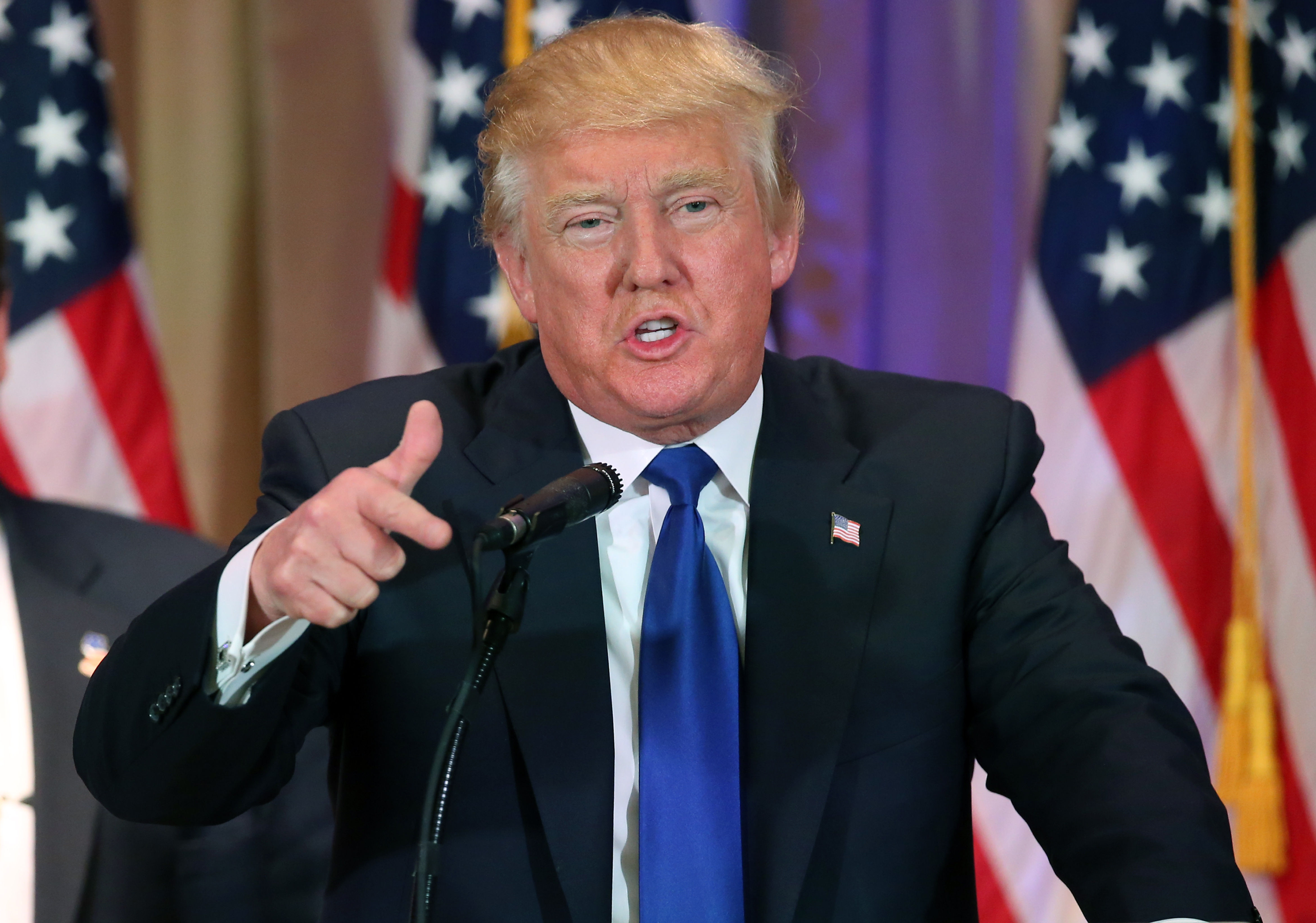 Republican presidential candidate Donald Trump speaks on Super Tuesday primary election night at the White and Gold Ballroom at The Mar-A-Lago Club in Palm Beach, Fla., Tuesday, March 1, 2016. (AP Photo/Andrew Harnik) (AP)