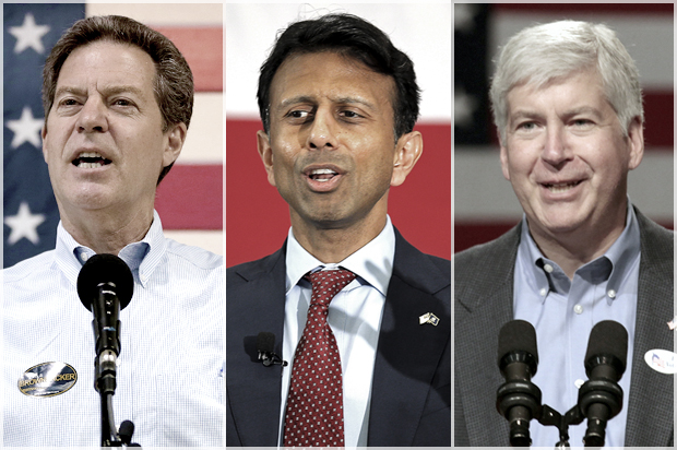 Sam Brownback, Bobby Jindal, Rick Snyder (AP/Reuters/Charlie Riedel/Brian Snyder/Rebecca Cook)