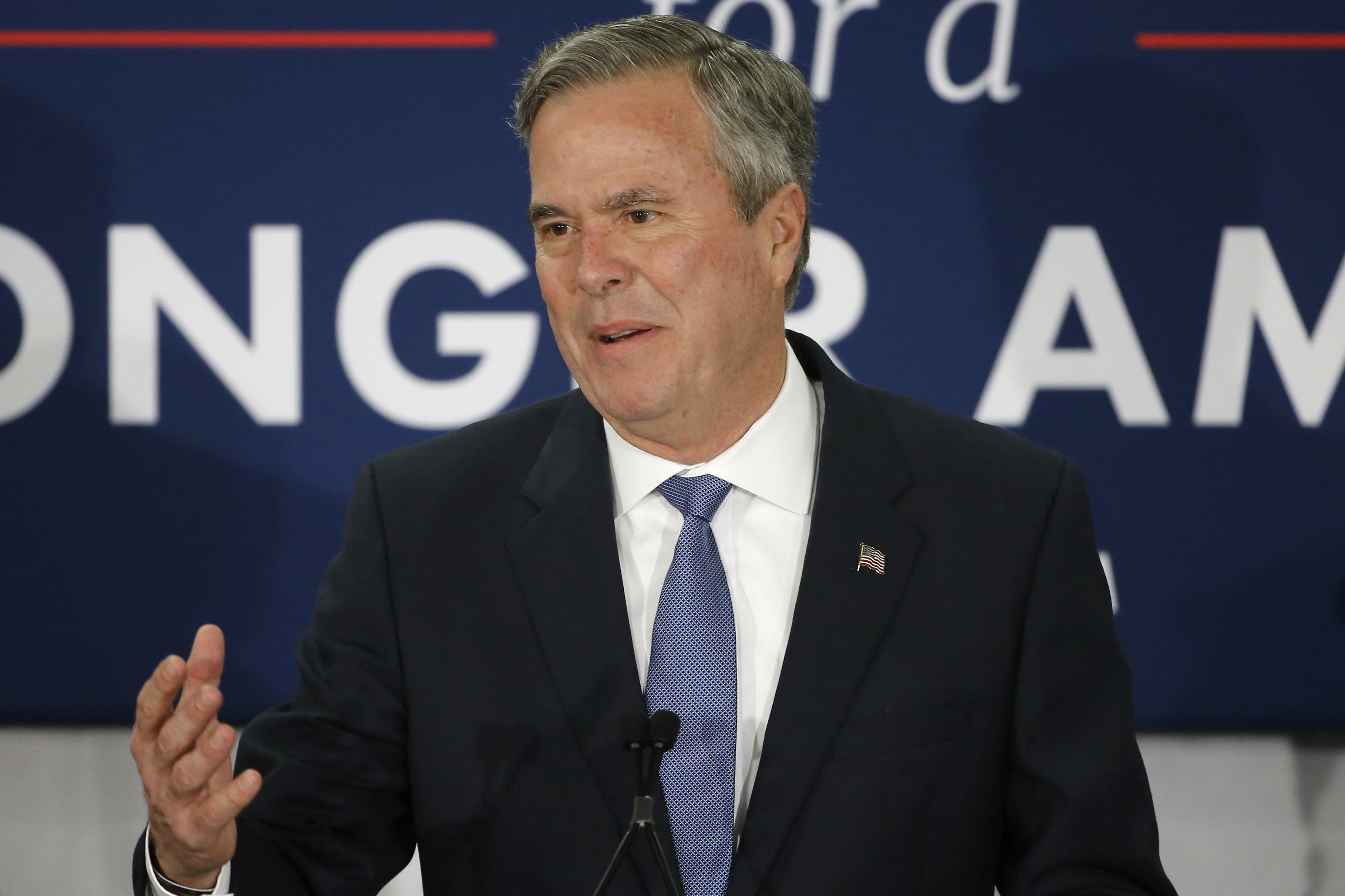 FILE - In this Feb. 20, 2016 file photo, former Florida Gov. Jeb Bush speaks at his South Carolina Republican presidential primary rally in Columbia, S.C. Bush kept his struggling Republican presidential campaign afloat with a $250,000 personal loan _ barely enough to keep it from plunging into debt. New campaign finance documents show Bush raised about $1 million in February, which was be his final month as a candidate. The campaign wrapped up with $13,127 more cash than debts, the documents show. Bush left the race Feb. 20 after a fourth-place finish in South Carolina.(AP Photo/Matt Rourke, File) (AP)