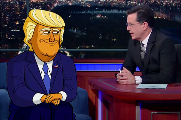Cartoon Donald Trump on "The Late Show with Stephen Colbert" (CBS)
