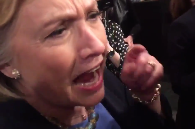 Hillary Clinton yells at a Greenpeace activist at her rally on the campus of SUNY Purchase on March 31, 2016 (YouTube/Greenpeace)
