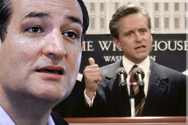 Ted Cruz; Michael Douglas in "The American President" (AP/Pat Sullivan/Universal Pictures/Photo montage by Salon)