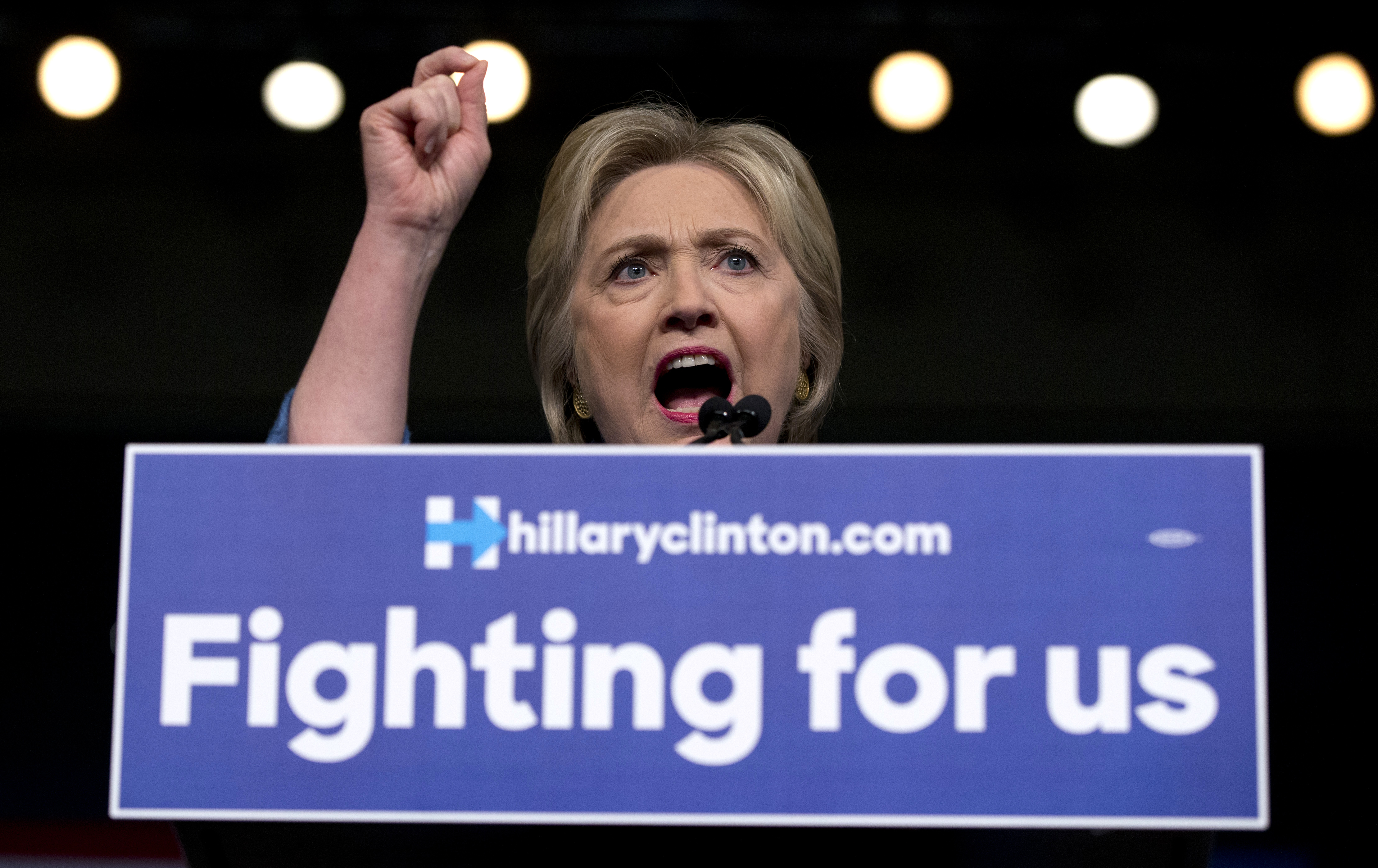 Democratic presidential candidate Hillary Clinton speaks during an election night event at the Palm Beach County Convention Center in West Palm Beach, Fla., Tuesday, March 15, 2016. (AP Photo/Carolyn Kaster) (AP)