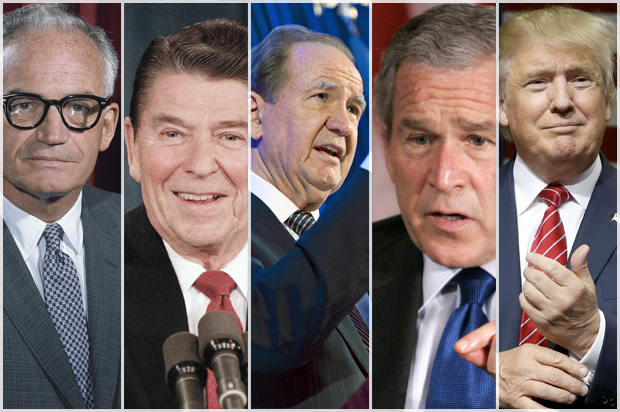 Barry Goldwater, Ronald Reagan, Pat Buchanan, George W. Bush, Donald Trump (AP/Reuters)