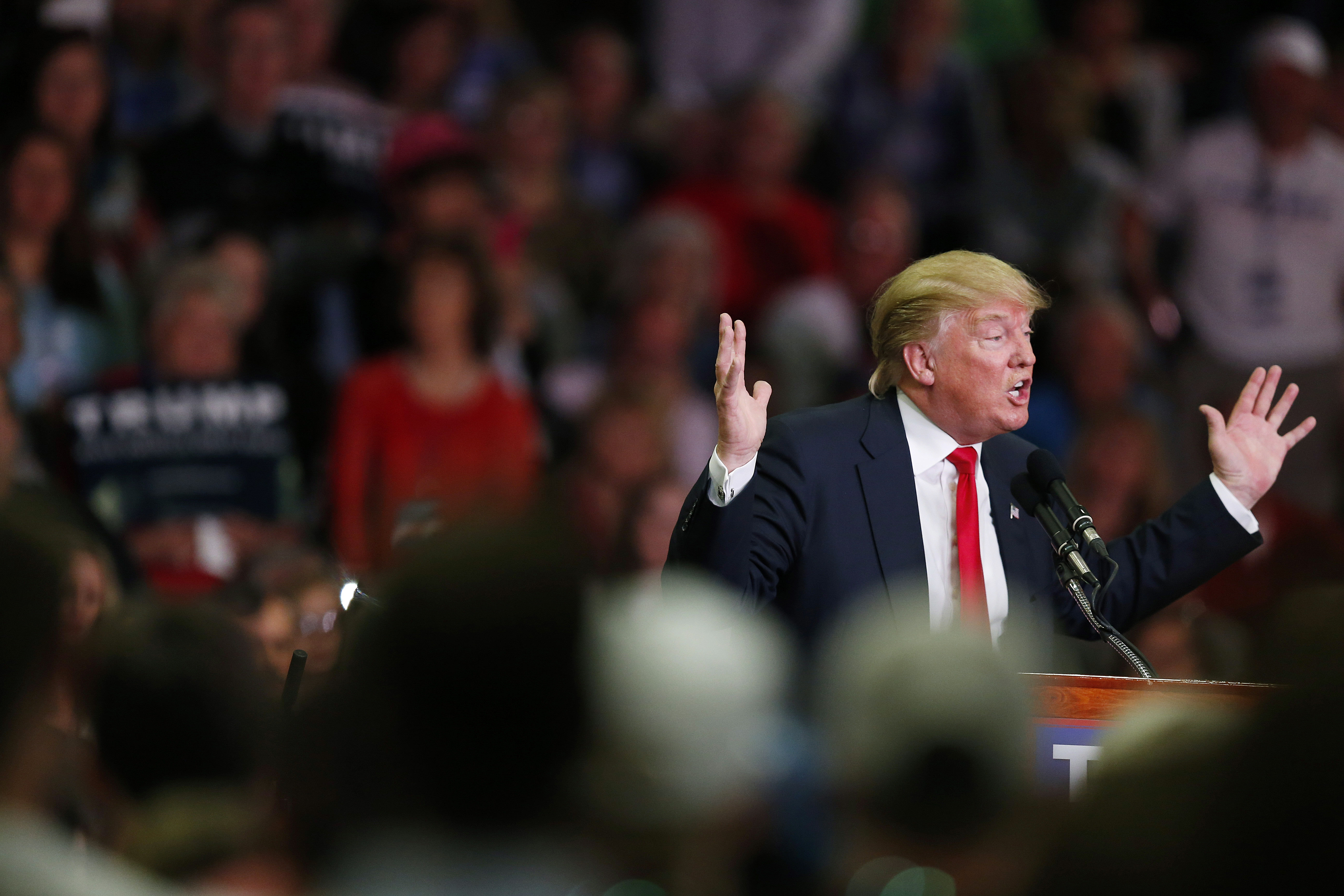 Republican presidential candidate Donald Trump speaks during a campaign rally Monday, March 7, 2016, in Madison, Miss. (AP Photo/) (AP/Brynn Anderson)