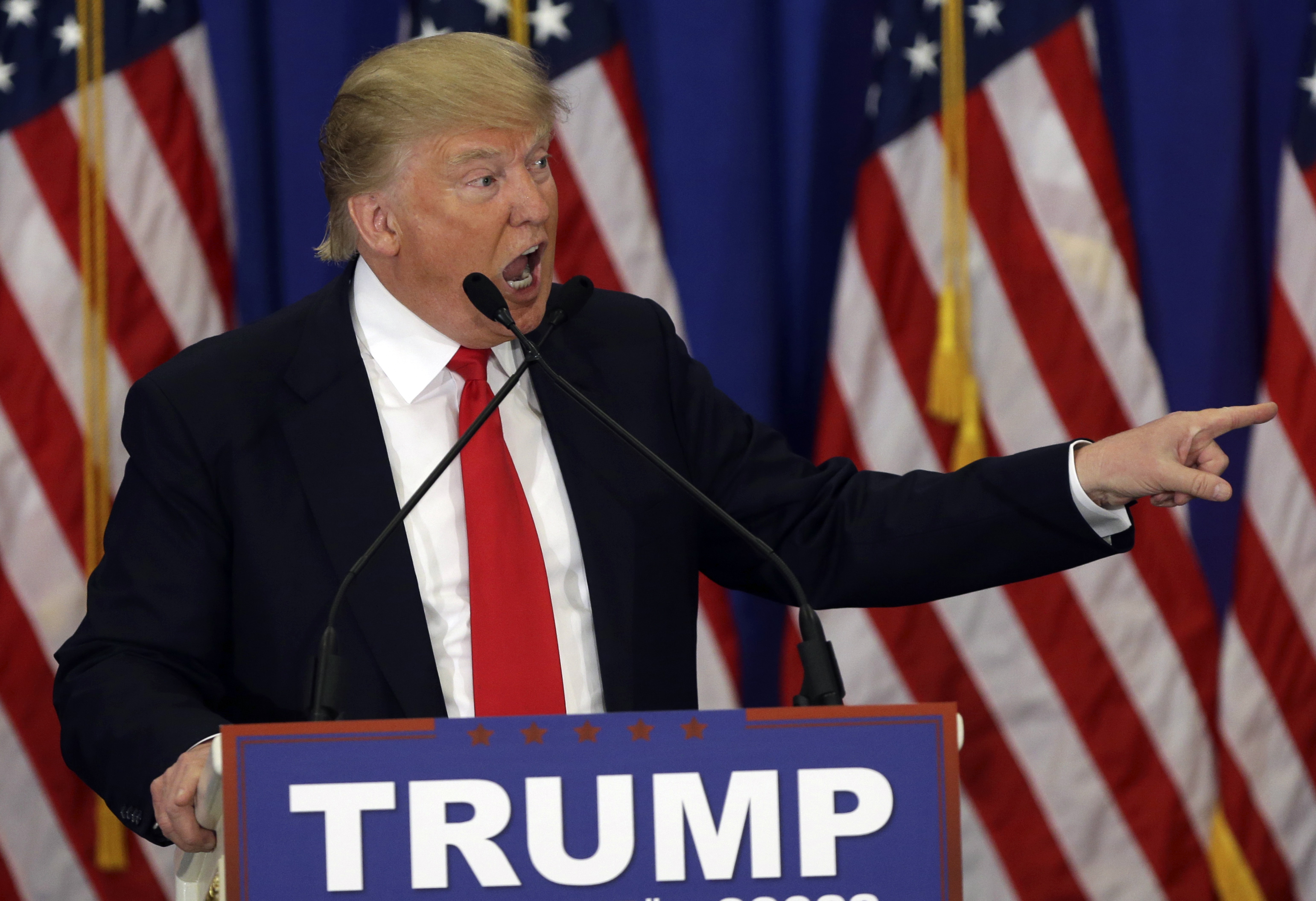 Republican presidential candidate Donald Trump speaks during a news conference at the Trump National Golf Club, Tuesday, March 8, 2016, in Jupiter, Fla. (AP Photo/) (AP/Lynne Sladky)