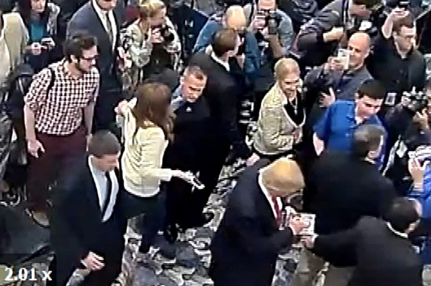 Corey Lewandowski is seen allegedly grabbing the arm of reporter Michelle Fields in this still frame from video taken March 8, 2016 and released by the Jupiter (Florida) Police Department March 29, 2016. (Reuters)