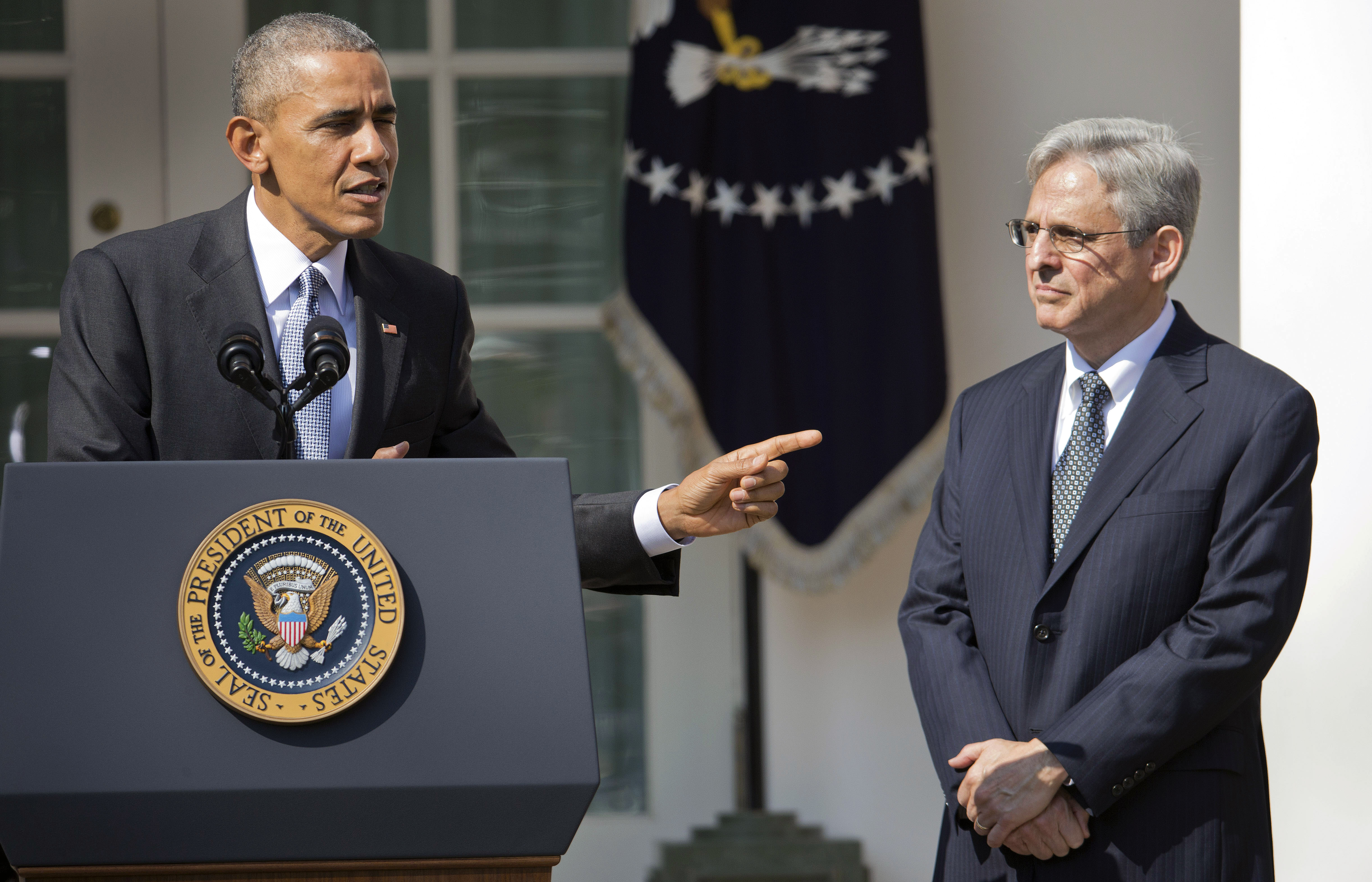 Federal appeals court judge Merrick Garland, stands with President Barack Obama as he is introduced as Obama's nominee for the Supreme Court. (AP)