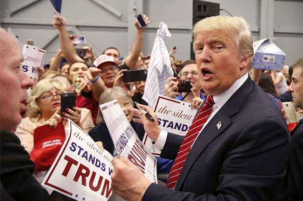 Donald Trump greets supporters after speaking at a campaign rally in New Orleans, March 4, 2016. (AP/Gerald Herbert)