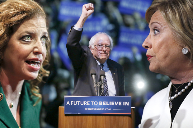 Debbie Wasserman Schultz, Bernie Sanders, Hillary Clinton (AP/Stephen B. Morton/Carlos Osorio/Gerald Herbert/Photo montage by Salon)