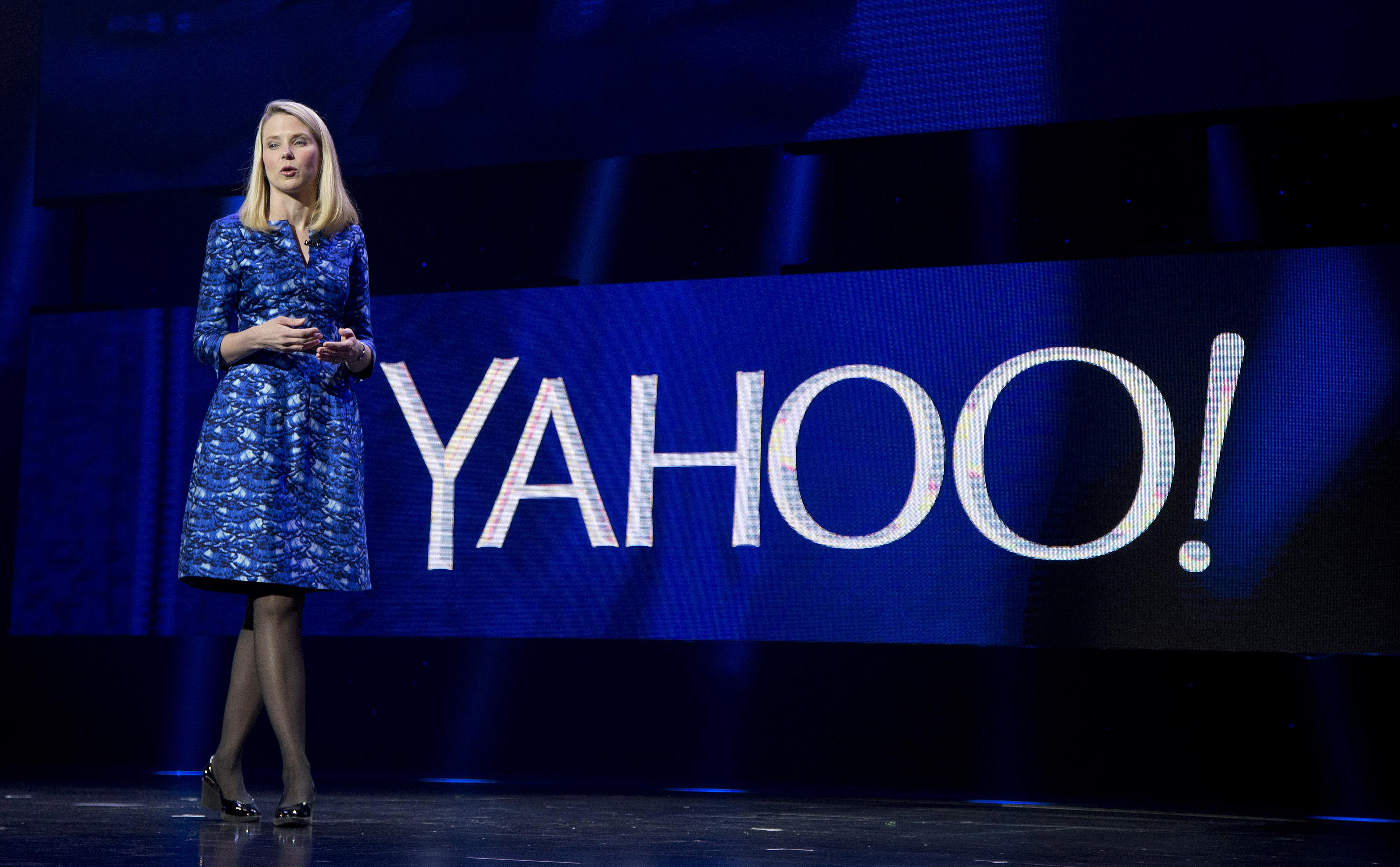 FILE - In this Jan. 7, 2014, file photo, Yahoo president and CEO Marissa Mayer speaks during the International Consumer Electronics Show in Las Vegas. (AP Photo/Julie Jacobson, File) (AP)