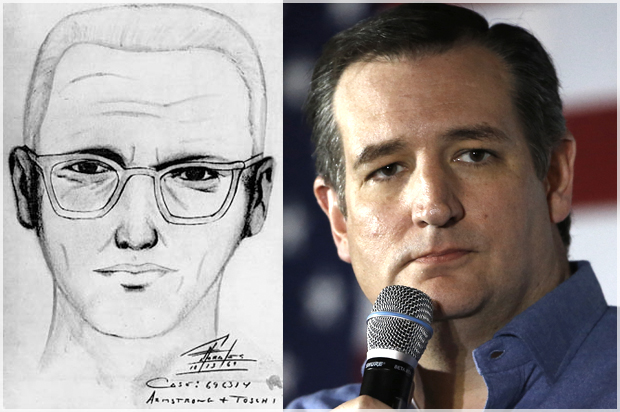 Police Sketch of the Zodiac Killer; Ted Cruz (Wikimedia/AP/Matt Rourke)