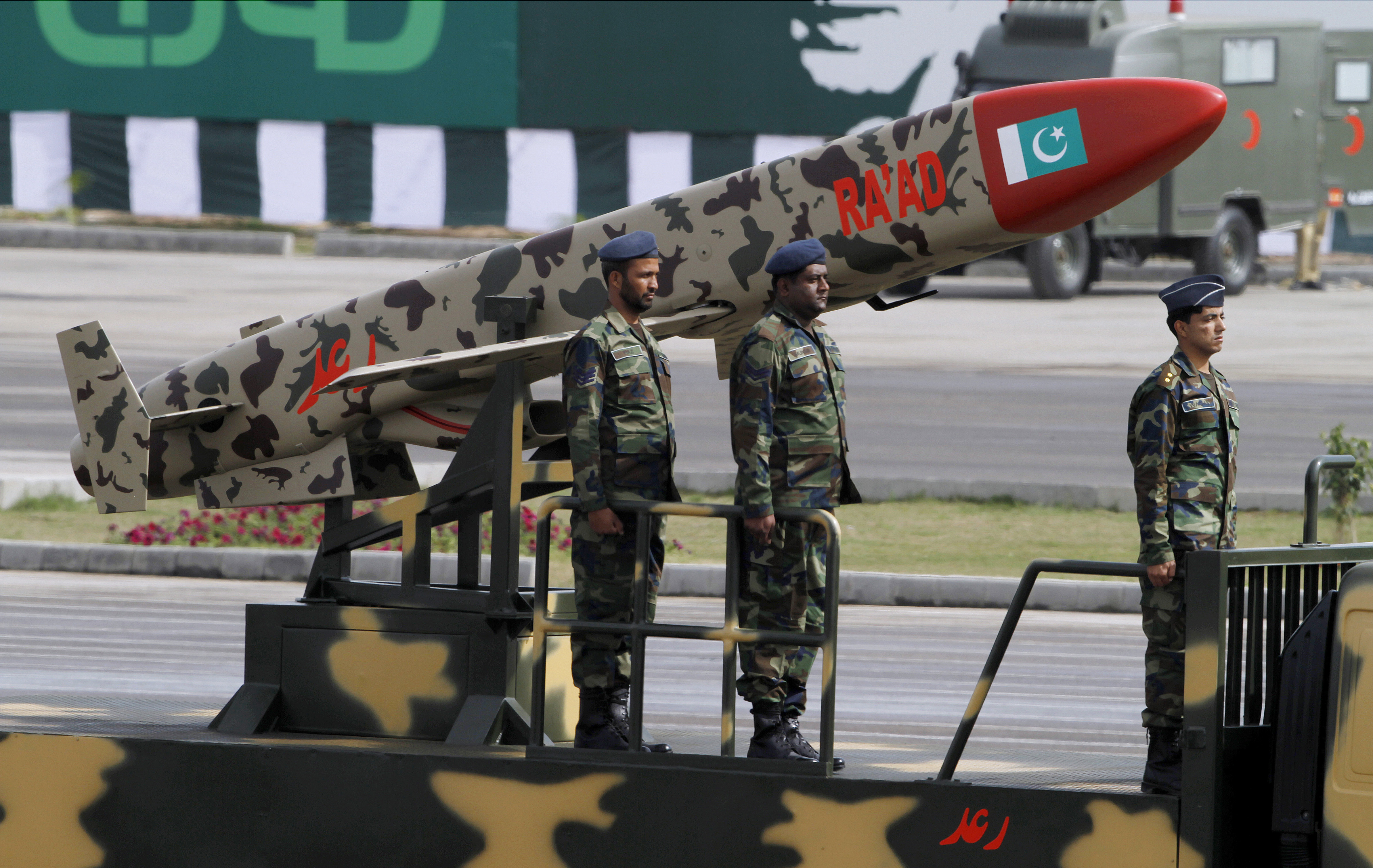 A Pakistani-made Cruise missile in Islamabad, Pakistan (AP/Anjum Naveed)