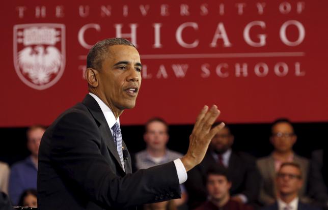 U.S. President Barack Obama speaks about the Supreme Court to students at the University of Chicago Law School, where Obama taught constitutional law for over a decade, in Chicago April 7, 2016.    REUTERS/Kevin Lamarque (Reuters)
