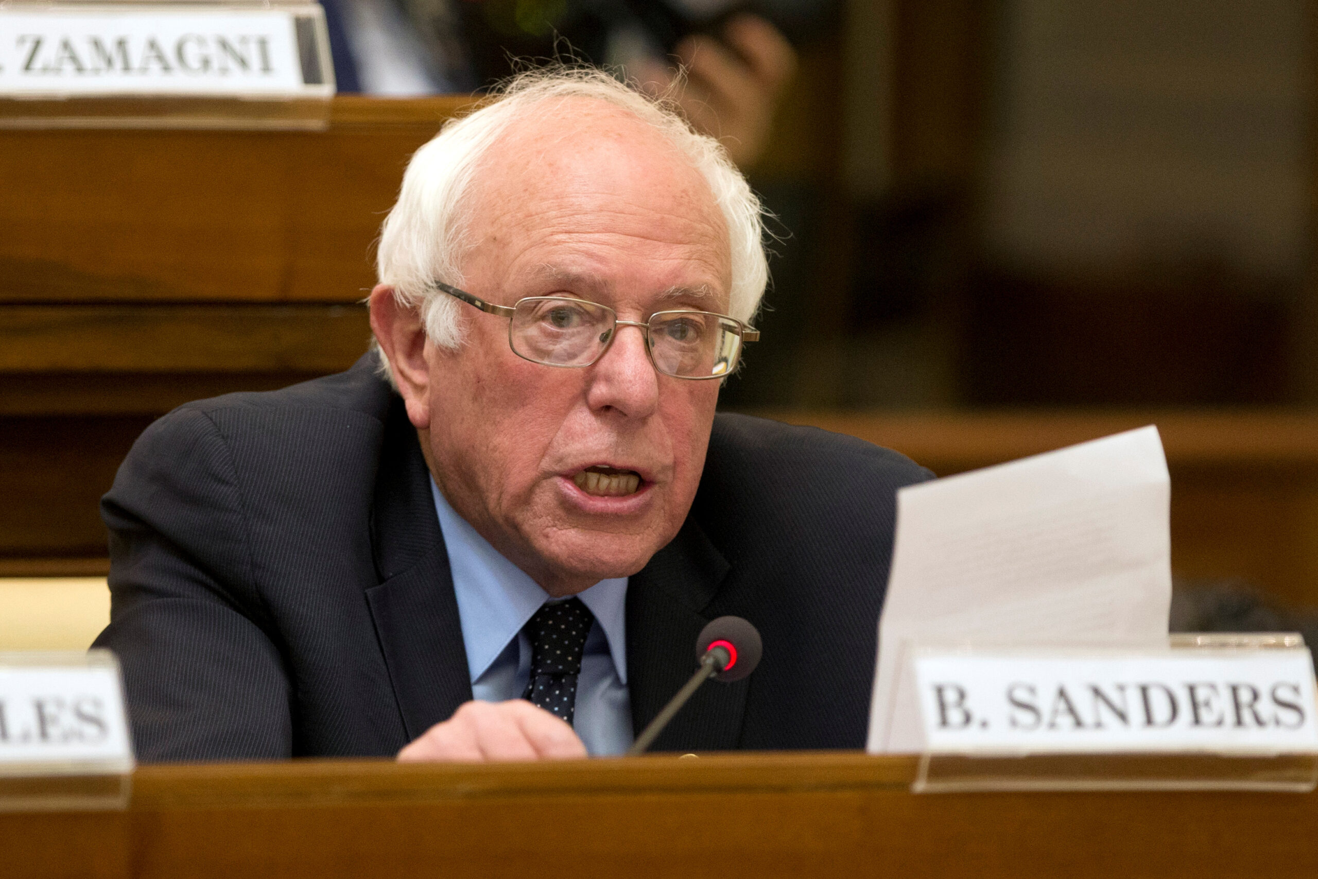 Bernie Sanders speaks during a conference at the Vatican (Reuters)
