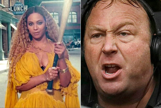 Beyoncé, Alex Jones (Credit: AP/Tony Gutierrez)
