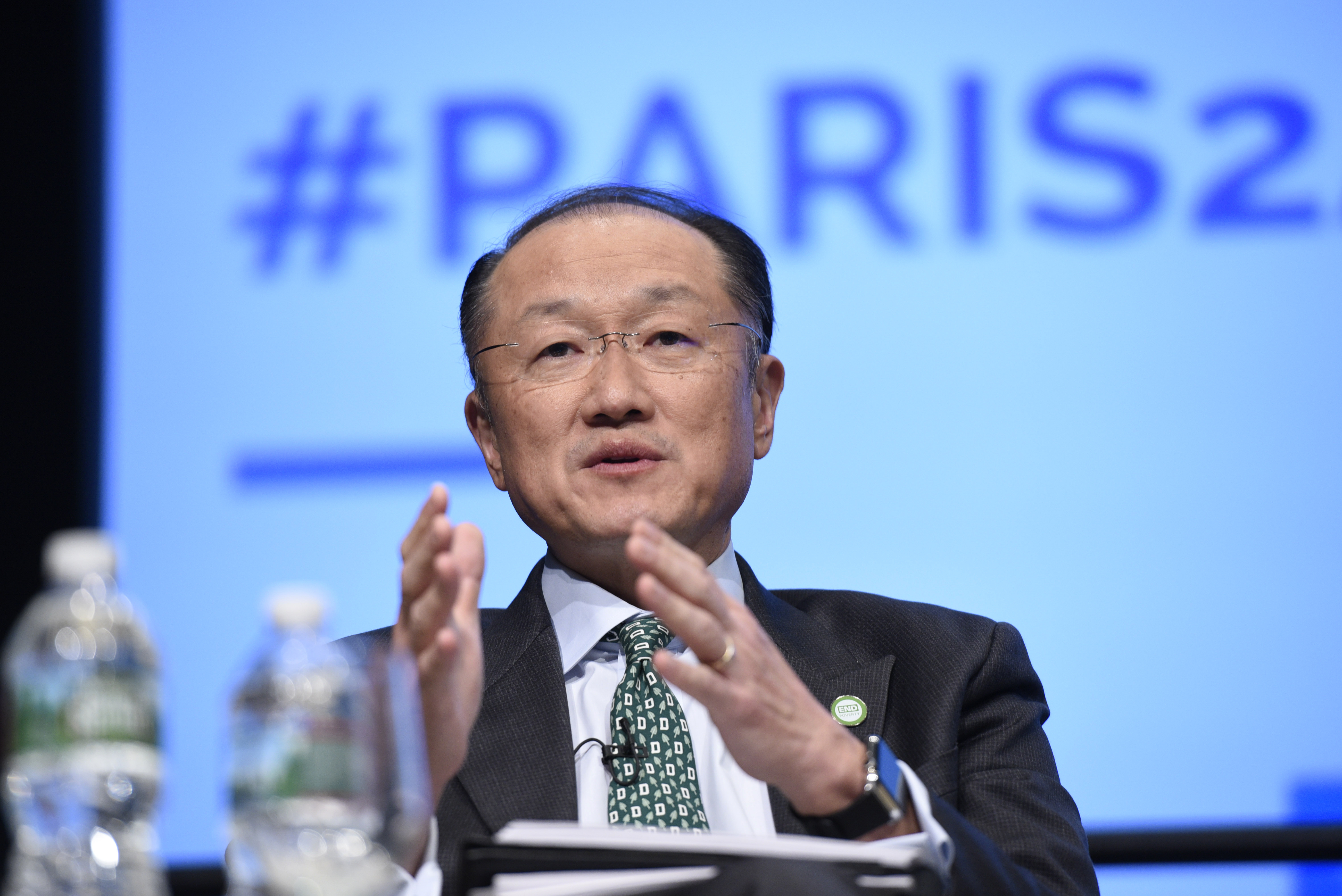 FILE - In this April 14, 2016 file photo, World Bank President Jim Yong Kim speaks at the Turning the Paris Climate Agreement into Action panel discussion, during the World Bank/IMF Spring Meetings at the World Bank in Washington. (AP Photo/Sait Serkan Gurbuz, File) (AP)