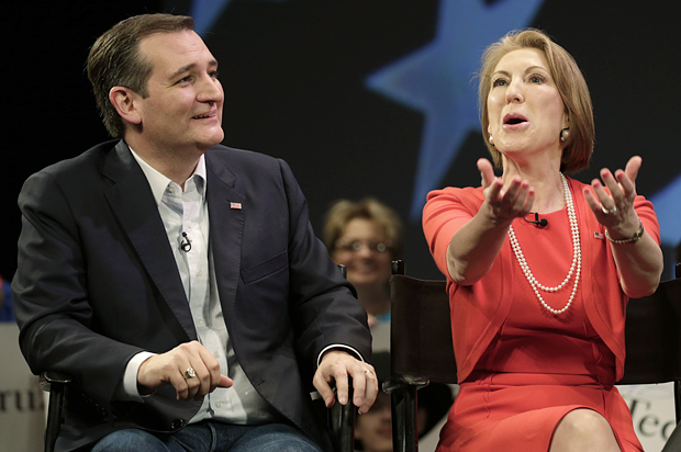 Ted Cruz, Carly Fiorina (Reuters/Kevin Kolczynski)