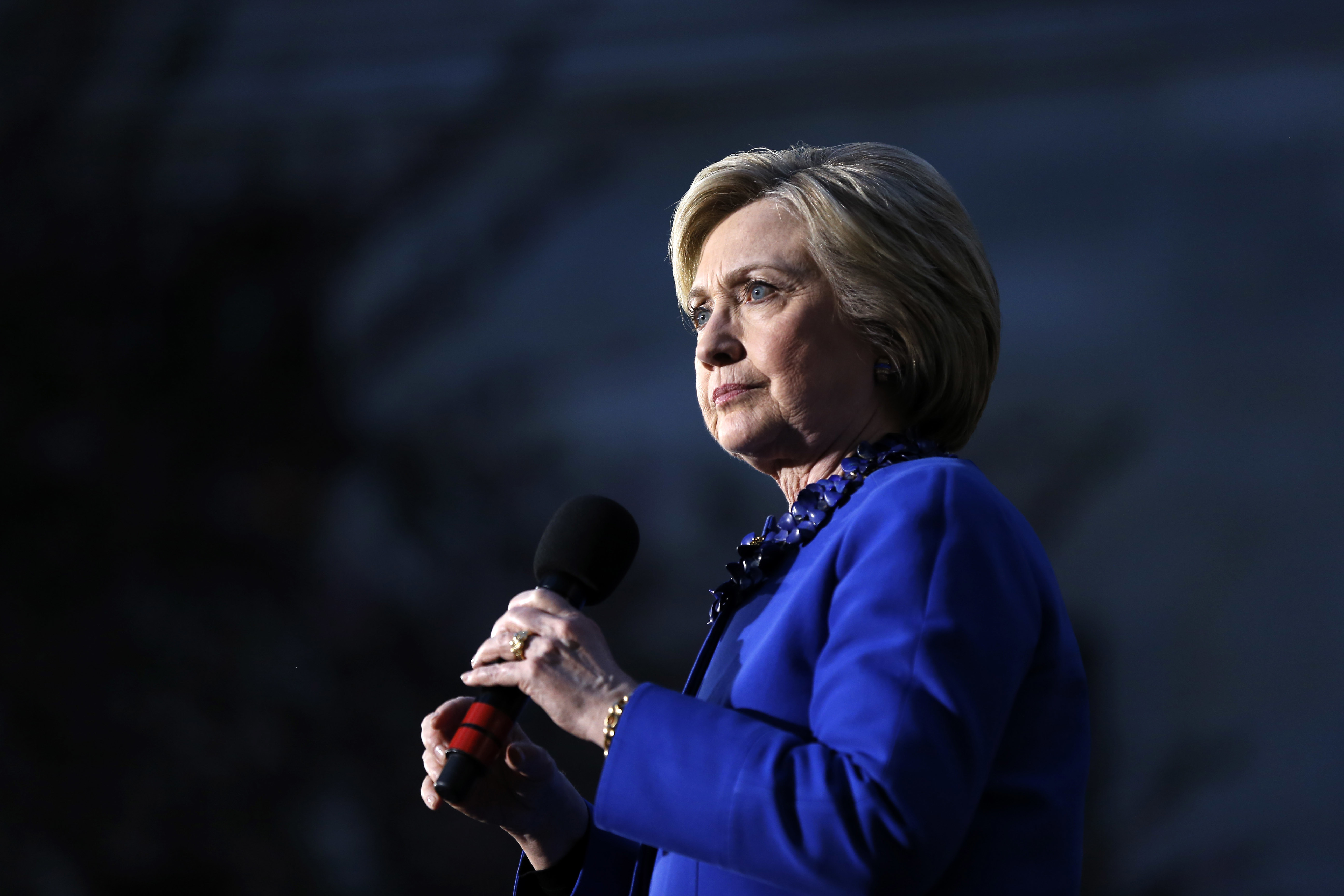 Democratic presidential candidate Hillary Clinton speaks during a campaign stop, Monday, April 25, 2016, at City Hall in Philadelphia. (AP Photo/) (AP/Matt Rourke)