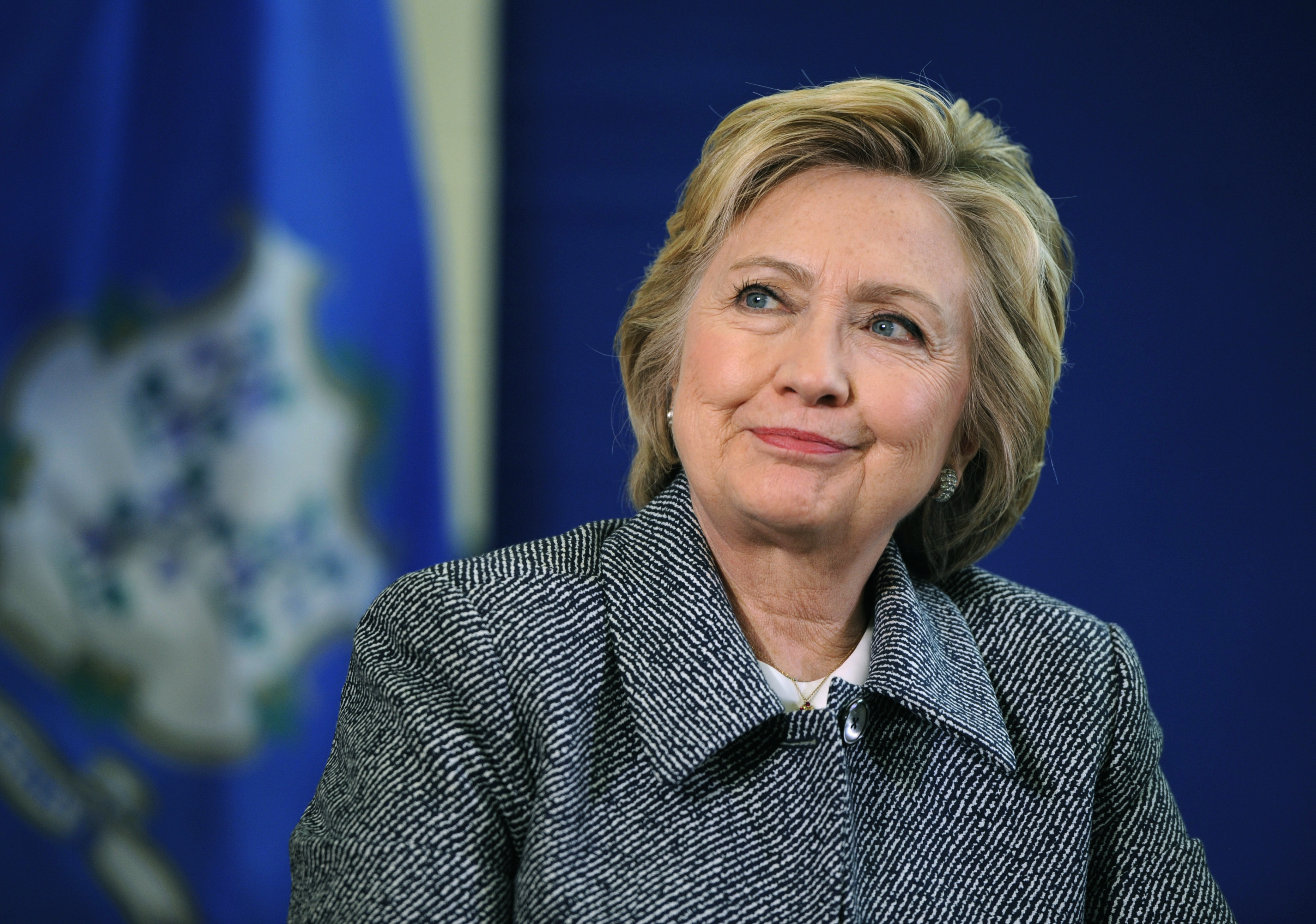 In this April 21, 2016, photo, Democratic presidential candidate Hillary Clinton listens during a campaign event in Hartford, Conn. Clinton cant win enough delegates on April 25 to officially knock Bernie Sanders out of the race for president, but she can erase any honest doubts still left that she will soon be the Democratic Partys nominee.(AP Photo/Jessica Hill) (AP)