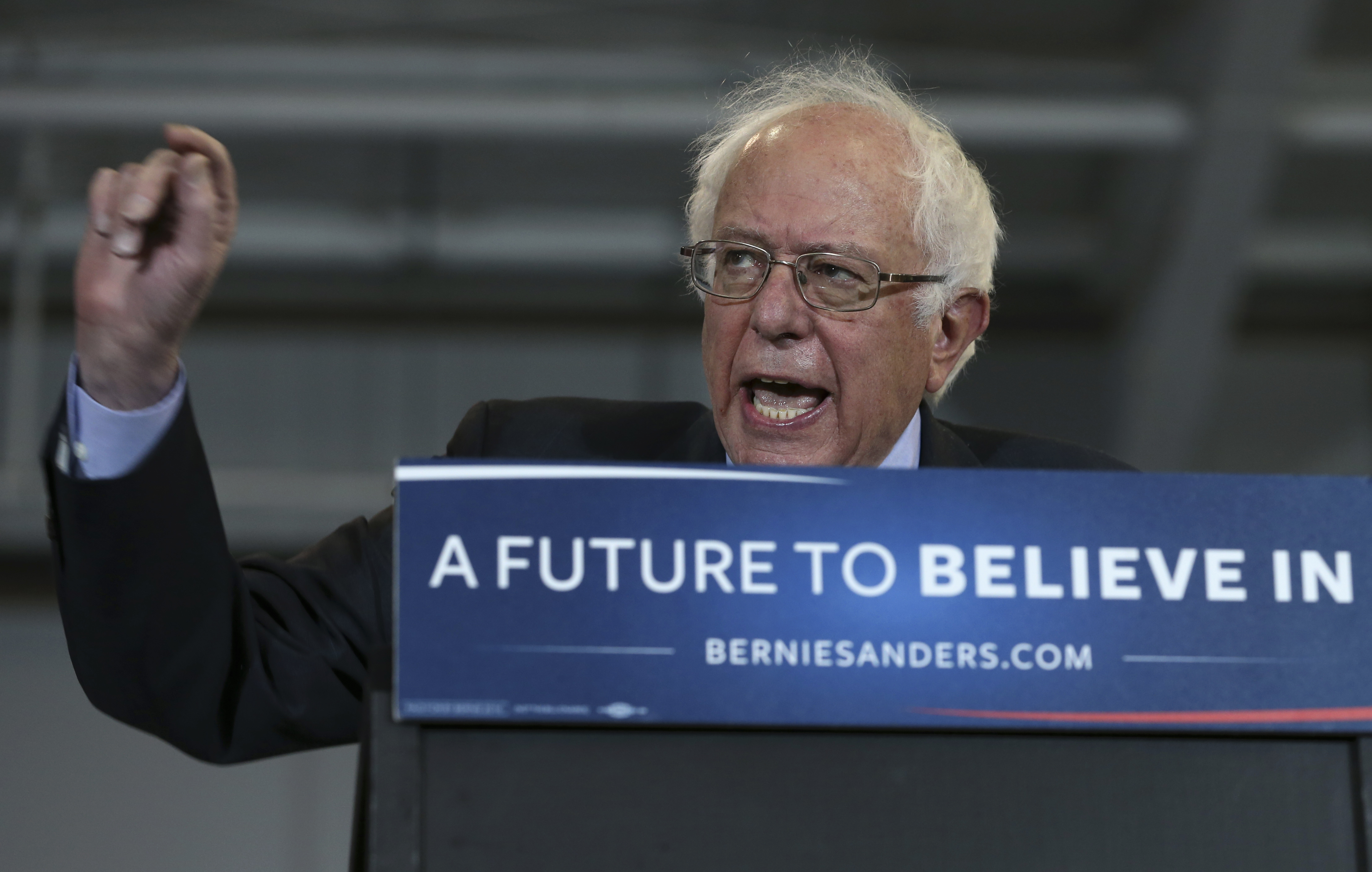 Democratic presidential candidate, Sen. Bernie Sanders, I-Vt. speaks at a campaign rally, Tuesday, April 12, 2016, in Rochester, N.Y. (AP Photo/Mel Evans) (AP)