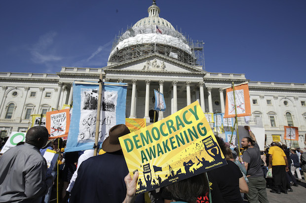 Democracy Spring and Democracy Awakening protesters rally in front of the U.S. Capitol in Washington, D.C. on April 18, 2016 (Reuters/Joshua Roberts)