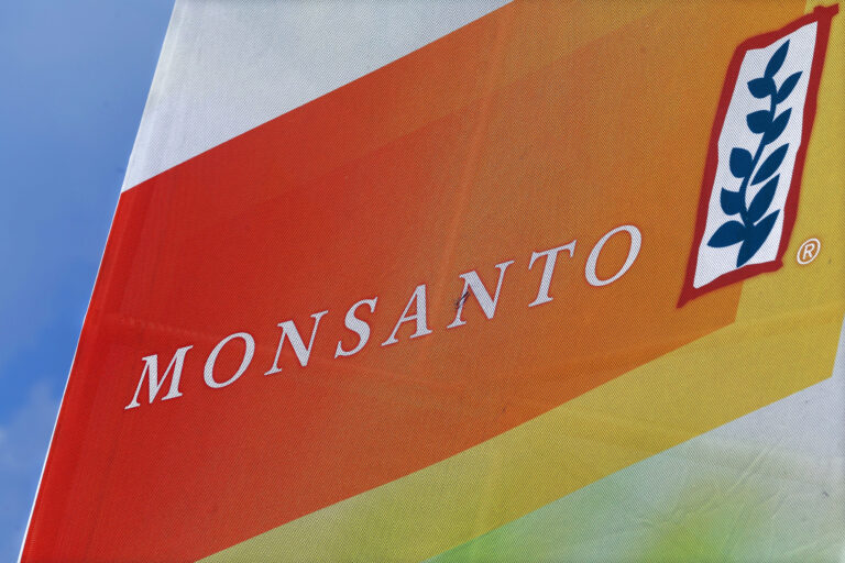 FILE - This Monday, Aug. 31, 2015, file photo, shows the Monsanto logo at the Farm Progress Show in Decatur, Ill. On Wednesday, April 6, 2016, Monsanto reports financial earnings. (AP Photo/Seth Perlman, File) (AP)