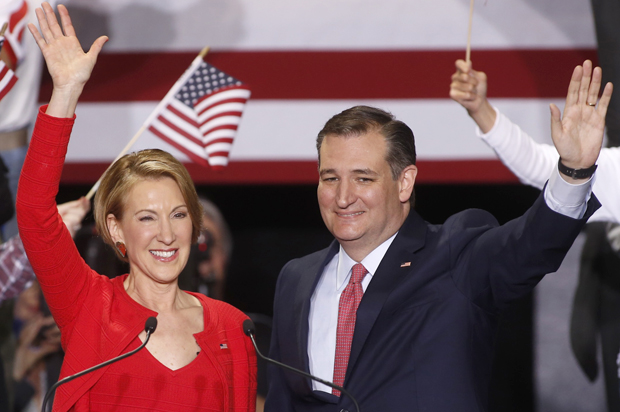 Carly Fiorina, Ted Cruz (Reuters/Aaron Bernstein)