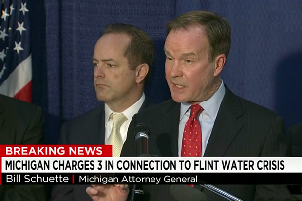 Bill Schuette speaks at a press conference in Flint Michigan, April 20, 2016. (CNN)