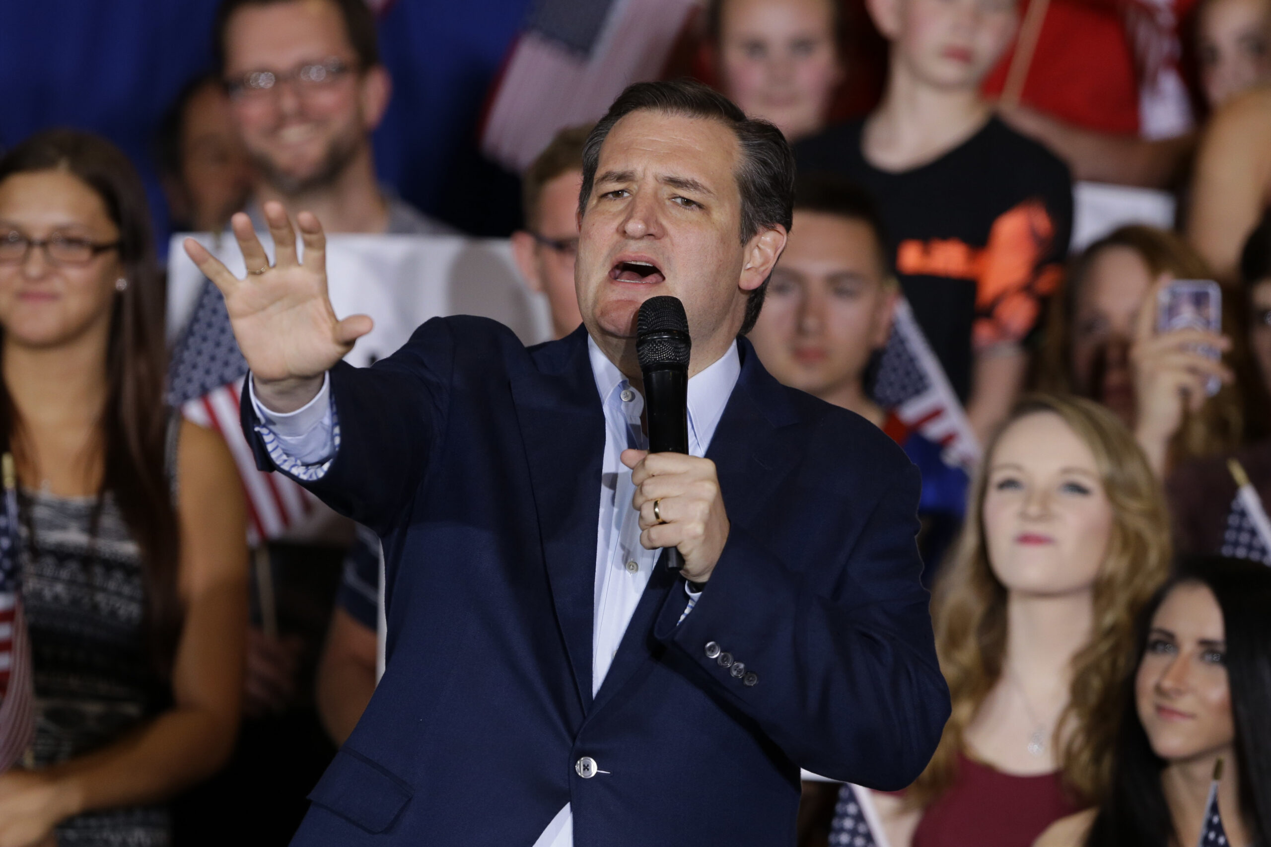 Republican presidential candidate Sen. Ted Cruz, R-Texas, speaks during a rally at the Hoosier Gym in Knightstown, Ind., Tuesday, April 26, 2016. (AP Photo/Michael Conroy) (AP)