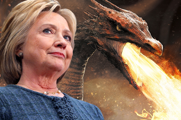 Hillary Clinton; a dragon. (Reuters/Brian Snyder/<a href='http://www.shutterstock.com/gallery-2317874p1.html'>adike</a> via <a href='http://www.shutterstock.com/'>Shutterstock</a>/Salon)