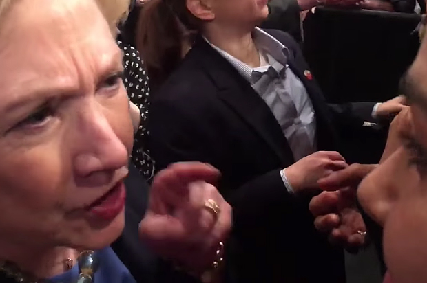 Hillary Clinton confronts a Greenpeace activist, Mar 31, 2016.