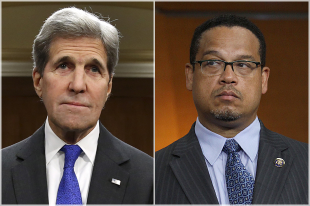 John Kerry, Keith Ellison (Reuters/Yuri Gripas/AP/Lauren Victoria Burke)