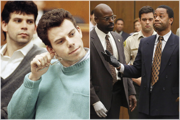 Lyle and Erik Menendez; Sterling K. Brown and Cuba Gooding, Jr. in "American Crime Story: The People v O.J. Simpson" (AP/Kevork Djansezian/FX)
