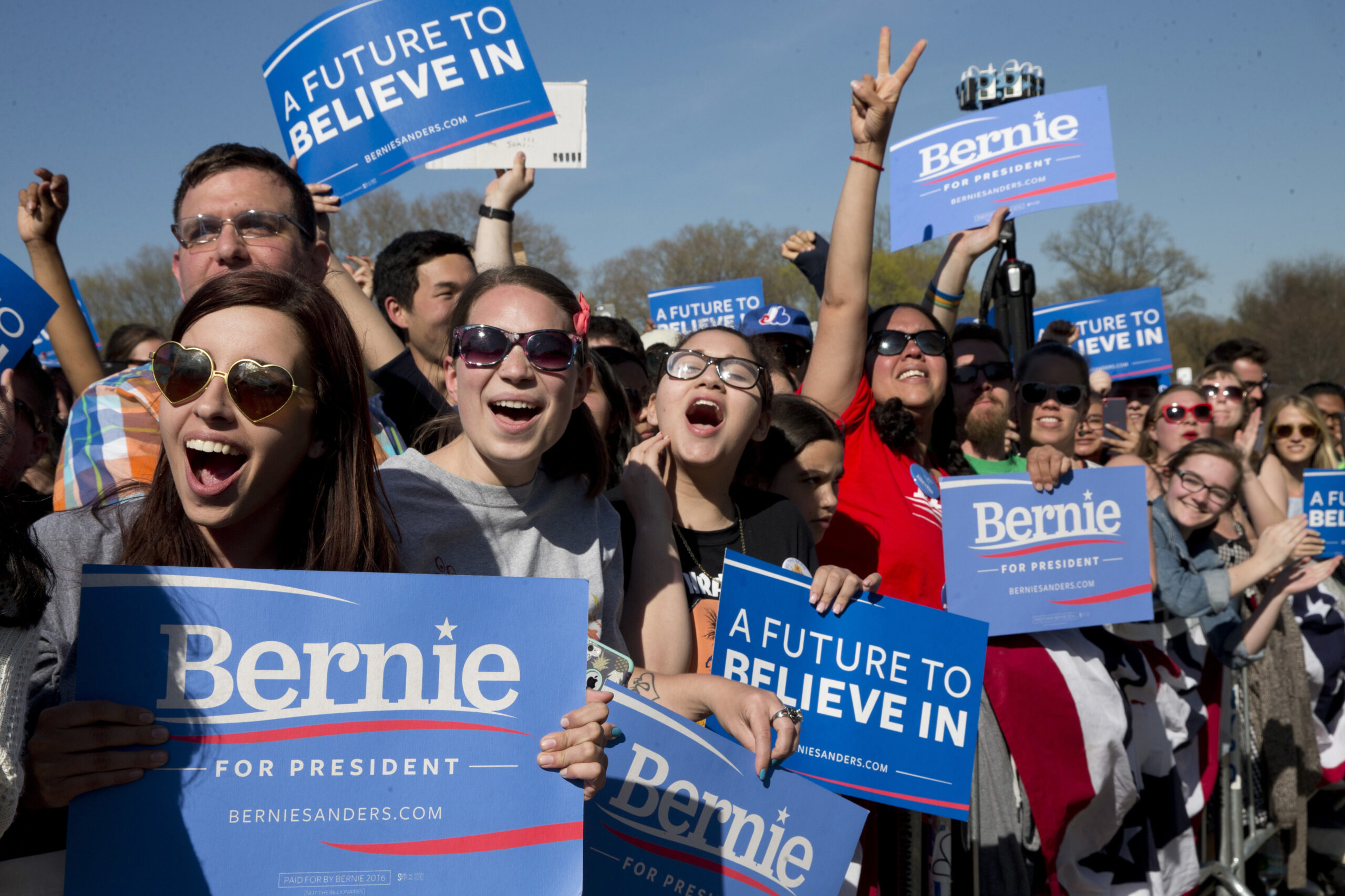 FILE - In this April 17, 2016 file photo, supporters cheer as Democratic presidential candidate Bernie Sanders speaks during a campaign rally in Brooklyn's Prospect Park, in the Brooklyn borough of New York. New York City's Board of Elections, long a target of complaints, came under fire as followers of Bernie Sanders, many from Sanders' hometown borough of Brooklyn, said they were unable to vote in the Democratic primary. The New York Board of Elections has suspended its chief clerk in Brooklyn without pay amid questions into whether she followed proper procedures in what was supposed to be a routine housecleaning of voter registration lists. (AP Photo/Mary Altaffer, File) (AP)
