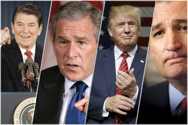 Ronald Reagan, George W. Bush, Donald Trump, Ted Cruz (AP/Reuters)