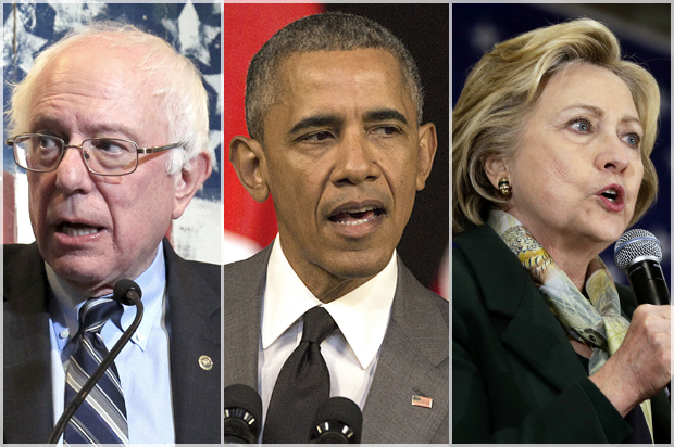 Bernie Sanders, Barack Obama, Hillary Clinton (AP/Reuters/Steve Marcus/Desmond Boyland/Mike Groll)