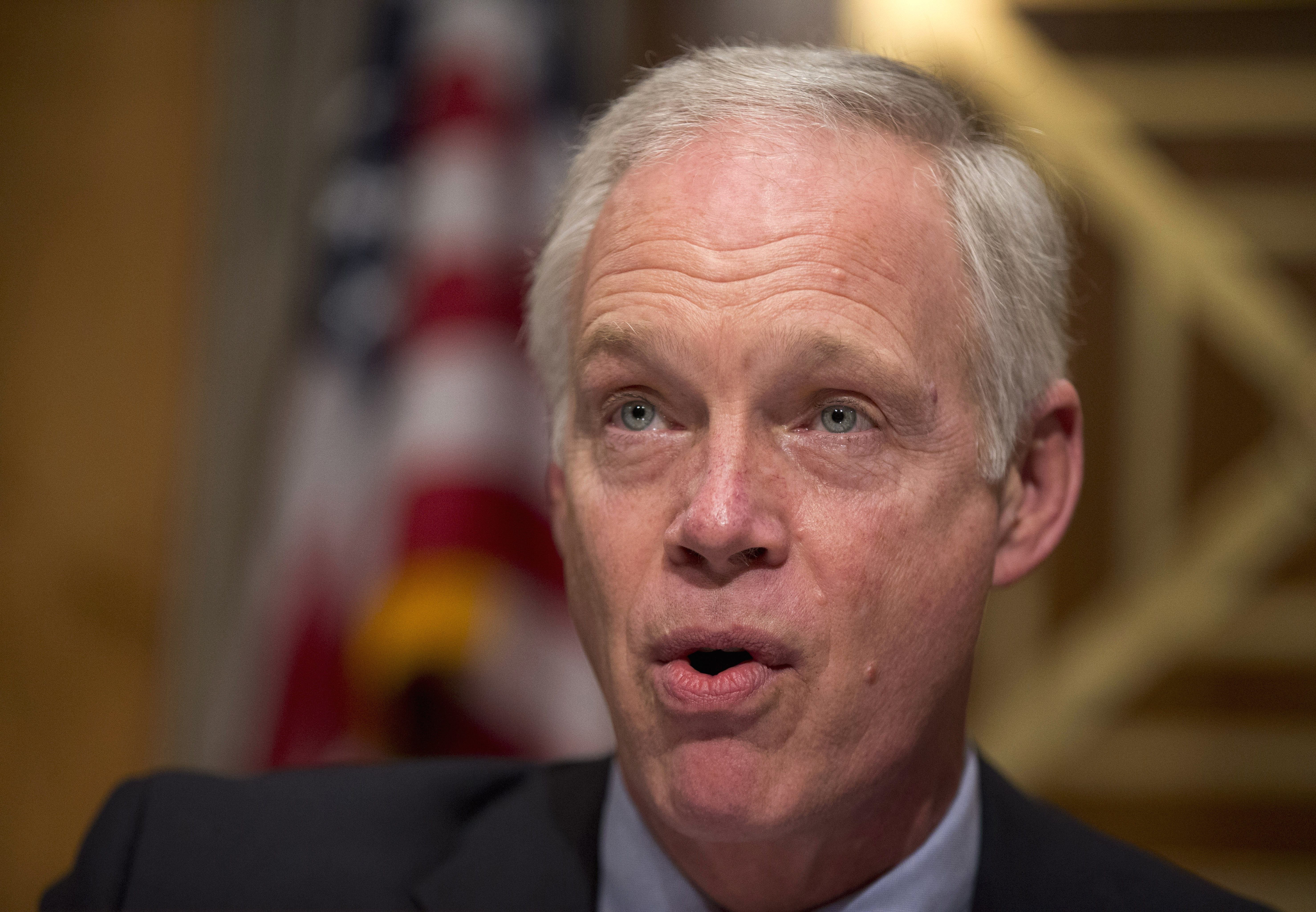 FILE - In this Feb. 4, 2016 file photo, Sen. Ron Johnson, R-Wis. speaks on Capitol Hill in Washington. For months Donald Trump has dominated the political scene like no other. But listen to endangered Senate Republicans as they campaign for re-election and you might not even know he exists.  (AP Photo/Manuel Balce Ceneta, File) (AP Photo/Manuel Balce Ceneta, File)