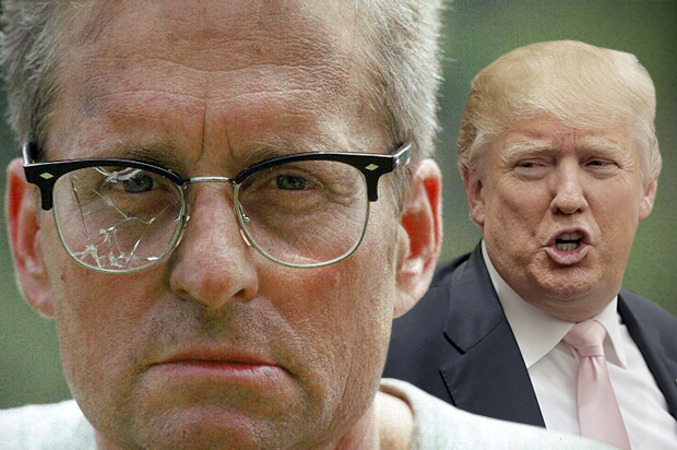 Michael Douglas in "Falling Down," Donald Trump (Warner Bros. Entertainment/Reuters/Chris Keane/Photo montage by Salon)