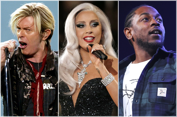 David Bowie, Lady Gaga, Kendrick Lamar (AP/Reuters/Shaun Best/Lucy Nicholson/Scott Roth)
