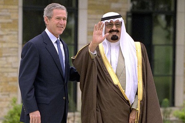 President George W. Bush speaks to the press at the Bush Ranch in Crawford, Texas following his meeting with Saudi Crown Prince Abdullah on April 25, 2002 (White House/Tina Hager)