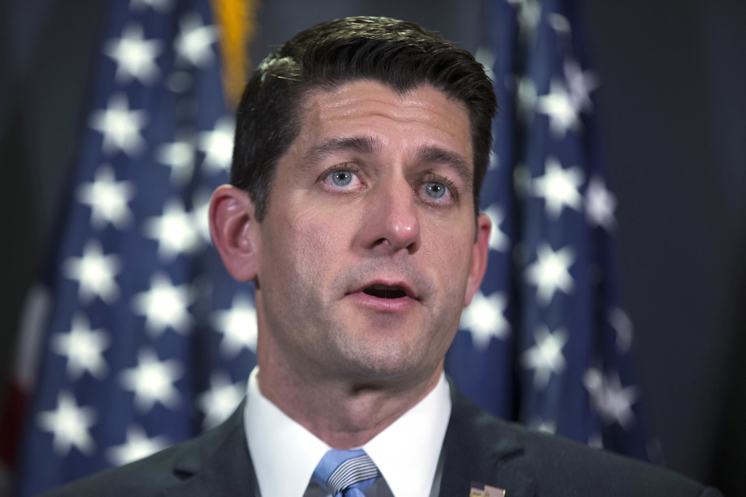 FILE - In this Tuesday, April 19, 2016, file photo, House Speaker Paul Ryan, of Wisconsin, speaks during a news conference at the Republican National Committee headquarters in Washington. Ryan said Monday, May 9, 2016, that he'd step down as co-chairman of the Republican National Convention if presumptive presidential nominee Donald Trump asked him to. (AP Photo/Evan Vucci, File) (AP)