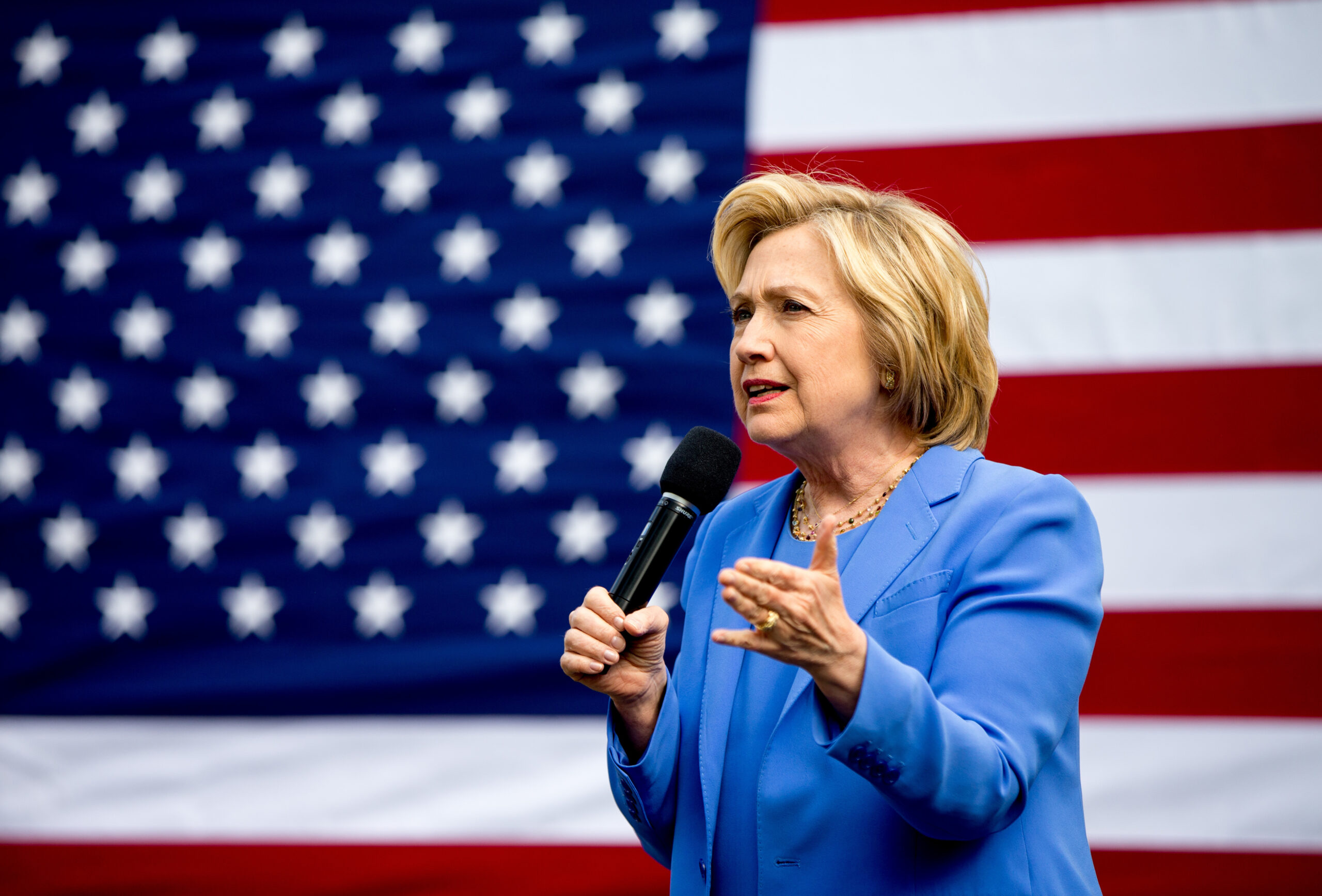 Democratic presidential candidate Hillary Clinton speaks at the home of Nathan Smith during a campaign stop in Fort Mitchell, Ky., Sunday, May 15, 2016. (AP Photo/Andrew Harnik) (AP)