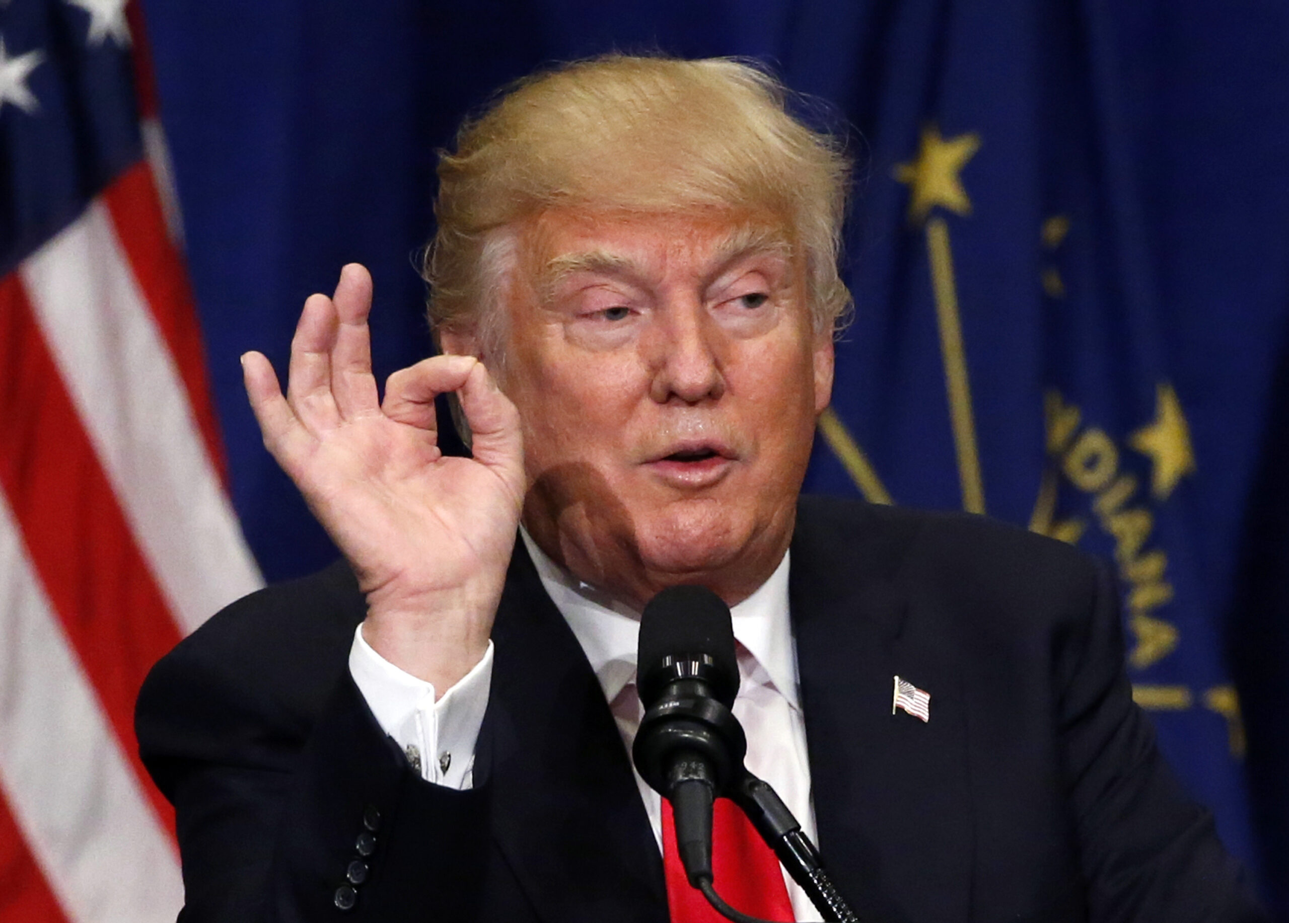 Republican presidential candidate Donald Trump speaks during a campaign stop Monday, May 2, 2016, in South Bend, Ind. (AP Photo/Charles Rex Arbogast) (AP)